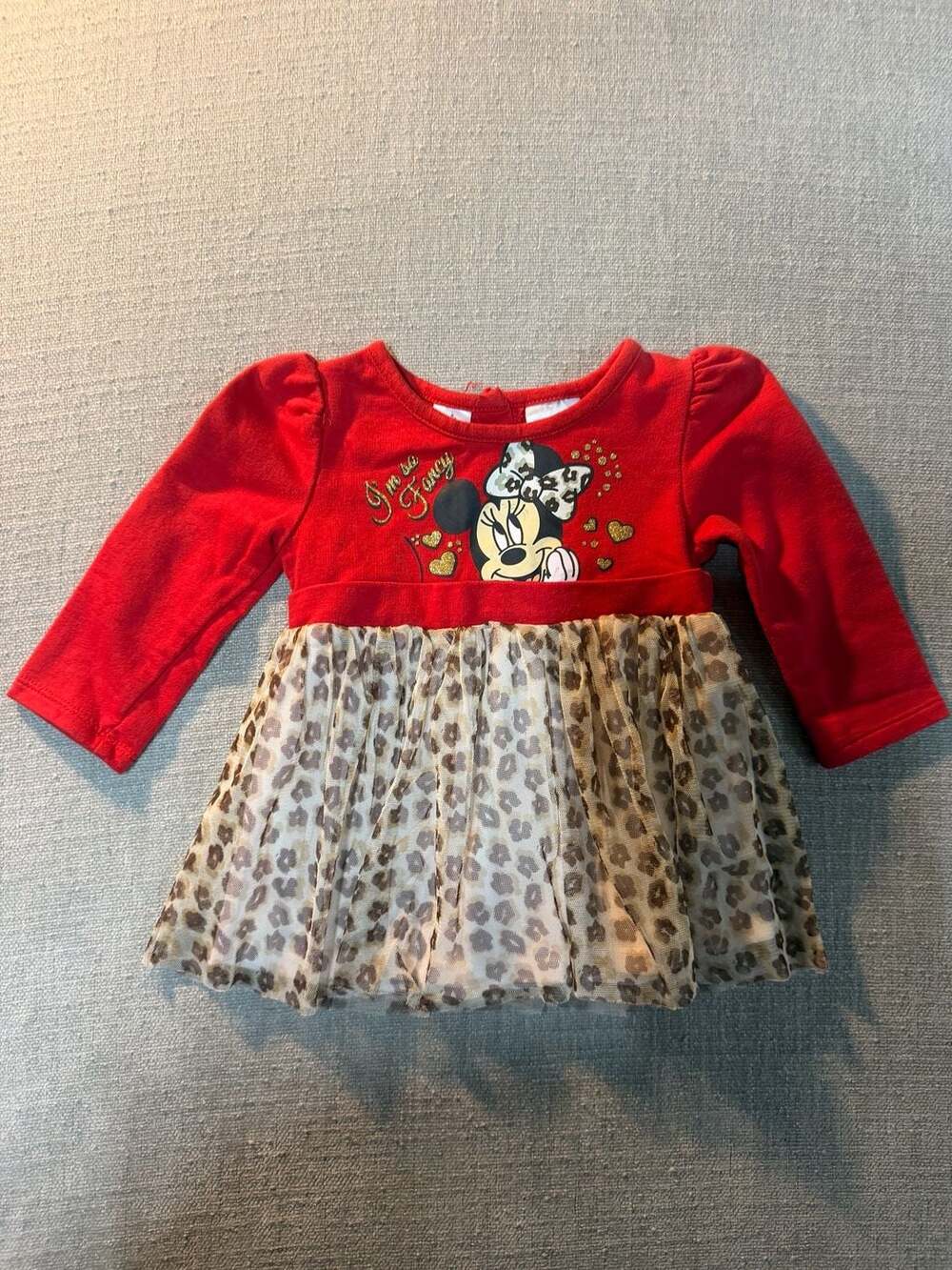 Disney Baby Minnie Mouse I'm So Fancy Red Leopard Print Tulle Tutu Dress 18M